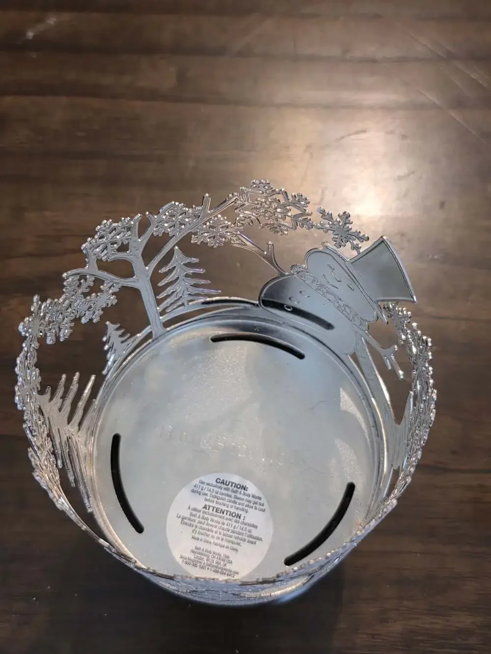 New Bath & Body Works Silver Glitter Snowman 3-Wick Candle Holder
